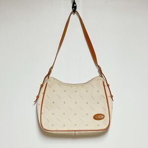 Vintage C. Valentino Leather Monogrammed Shoulder Bag Beige/Tan